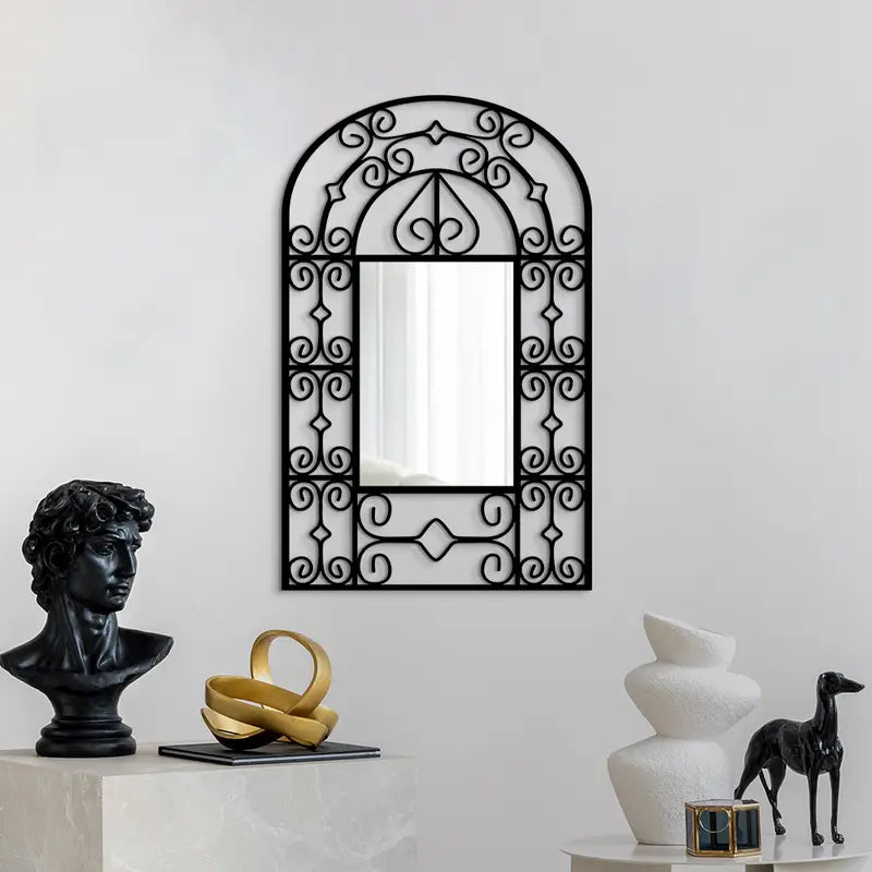 Black Acrylic Wall Mirror with Ornate Frame