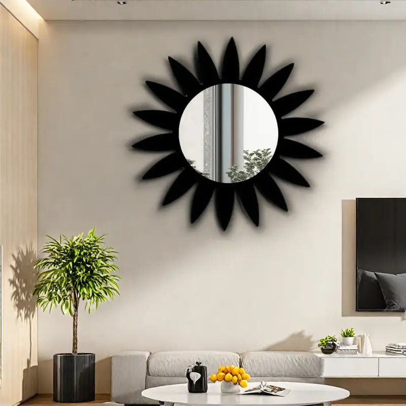 Black Mirror Wooden Sunflower Acrylic Mirror