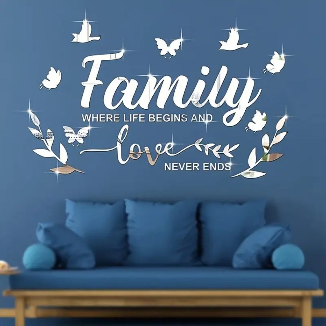 DIY Mirror Family Wall Decoration Set by Signature Wall Arts UAE – 3D acrylic letters for elegant and modern home wall decor.