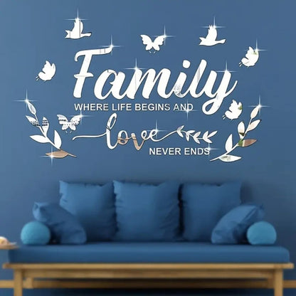 DIY Mirror Family Wall Decoration Set by Signature Wall Arts UAE – 3D acrylic letters for elegant and modern home wall decor.
