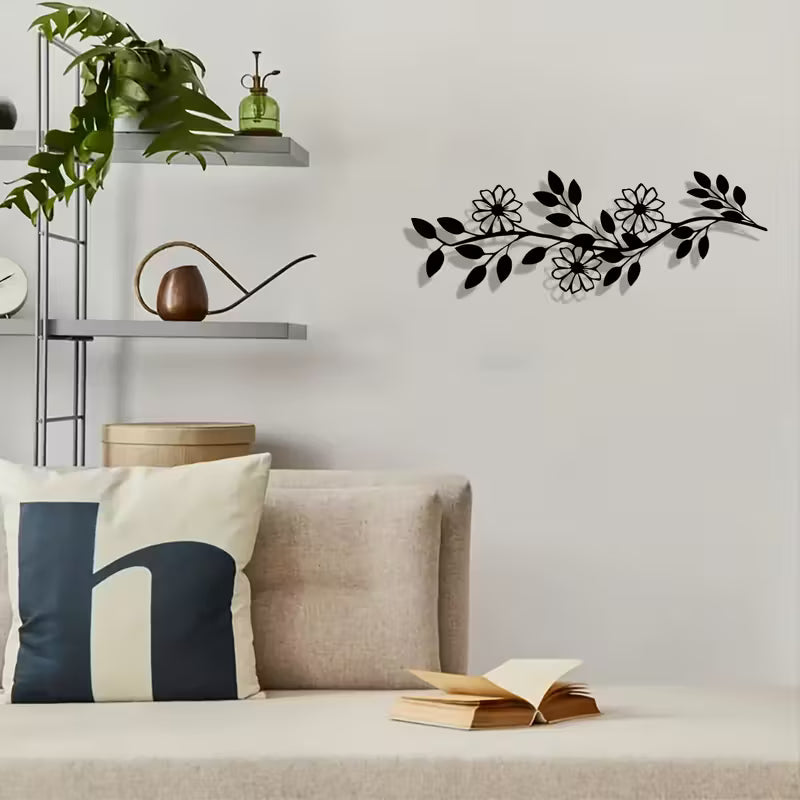 Black Acrylic Tree Leaf Wall Art - Durable Wall Mural with Floral Design