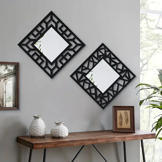 Vintage Square Wall Mirror | Hollow Pattern Mirror Wall Hanging with Acrylic Frame