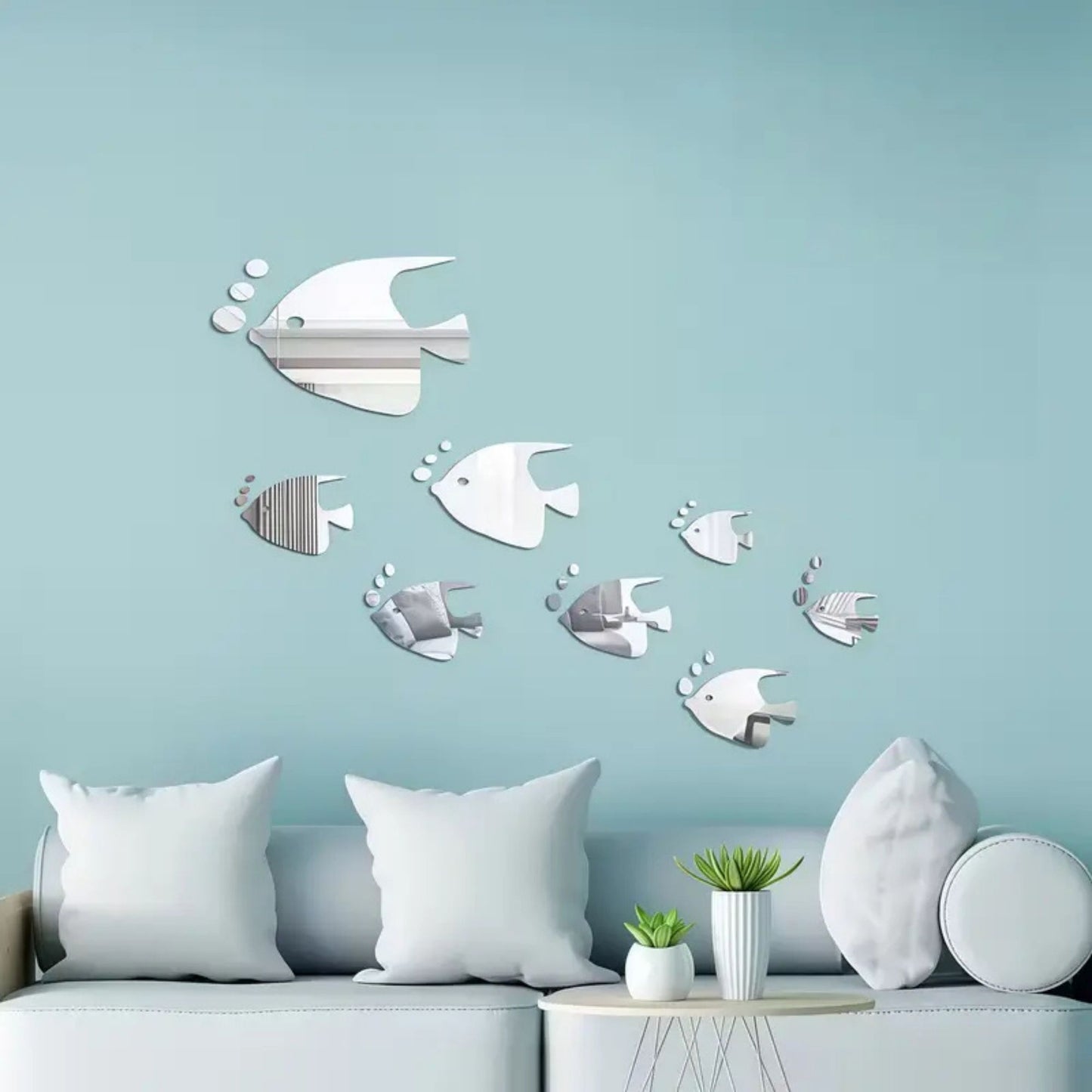 Fish-Shaped Acrylic Mirror Sticker Set