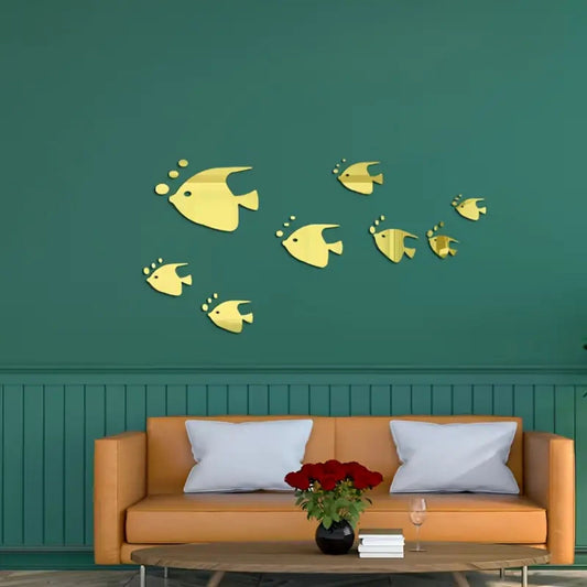 Fish-Shaped Acrylic Mirror Sticker Set