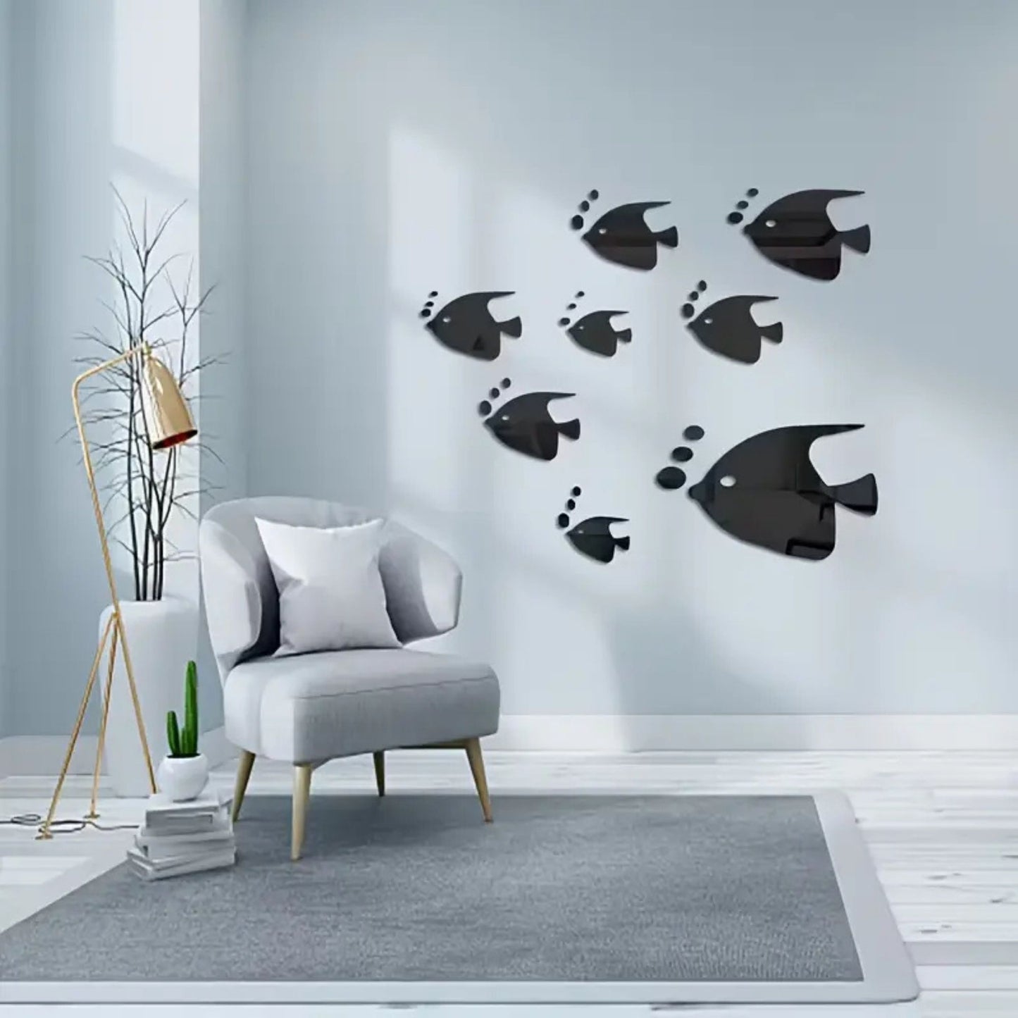 Fish-Shaped Acrylic Mirror Sticker Set