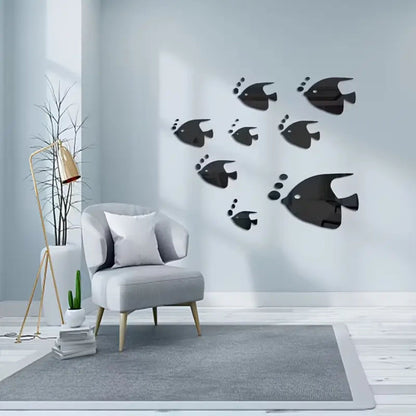 Fish-Shaped Acrylic Mirror Sticker Set