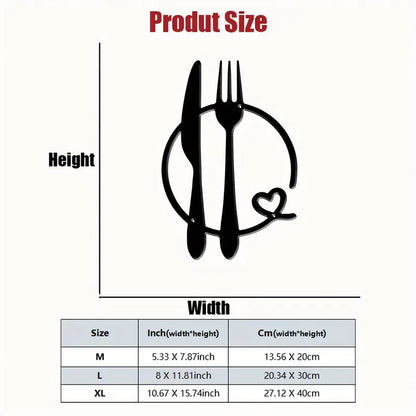 Fork and Knife Wall Art with Heart Accent - Kitchen Wall Decor