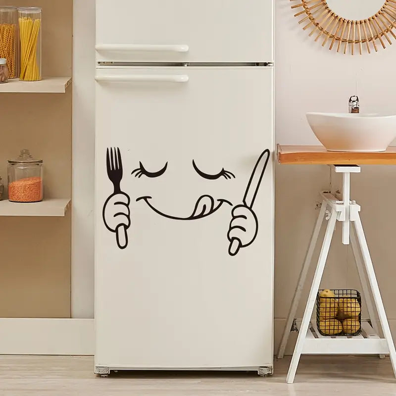 Fork & Knife With Smiley Face - Beautiful Kitchen Wall Decal - Best For Home & Restaurant