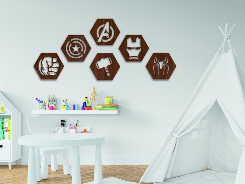 Hexagonal Design Avengers Wall Decor Set of 6