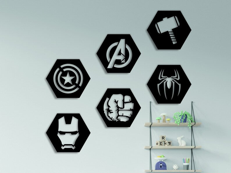Hexagonal Design Avengers Wall Decor Set of 6
