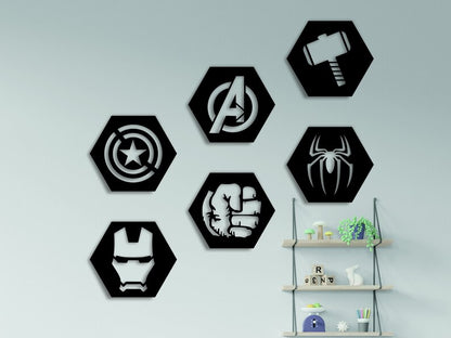 Hexagonal Design Avengers Wall Decor Set of 6