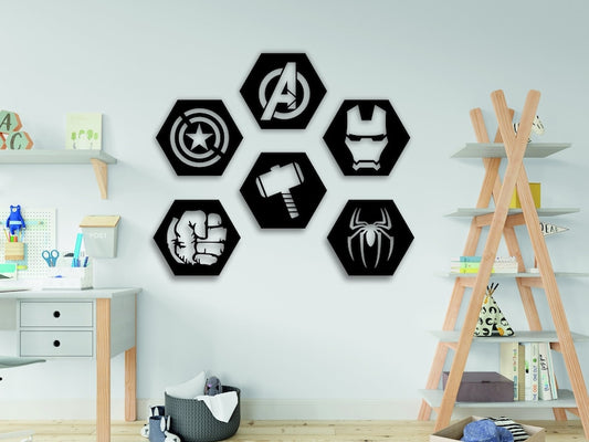 Hexagonal Design Avengers Wall Decor Set of 6