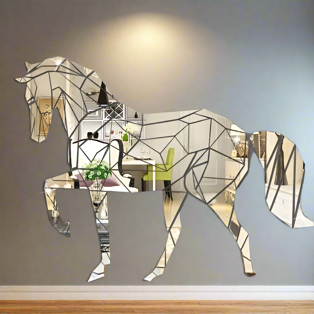 Elegant galloping horse design in shiny reflective acrylic, perfect for modern and luxurious home decor