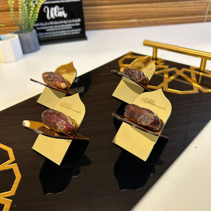 Black Acrylic Serving Tray with Gold Handles for Iftar & Eid Decor