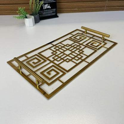 Black Acrylic Serving Tray with Gold Handles for Iftar & Eid Decor