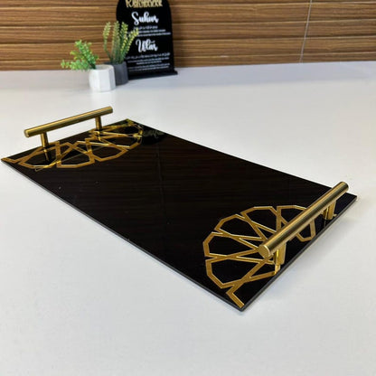 Black Acrylic Serving Tray with Gold Handles for Iftar & Eid Decor
