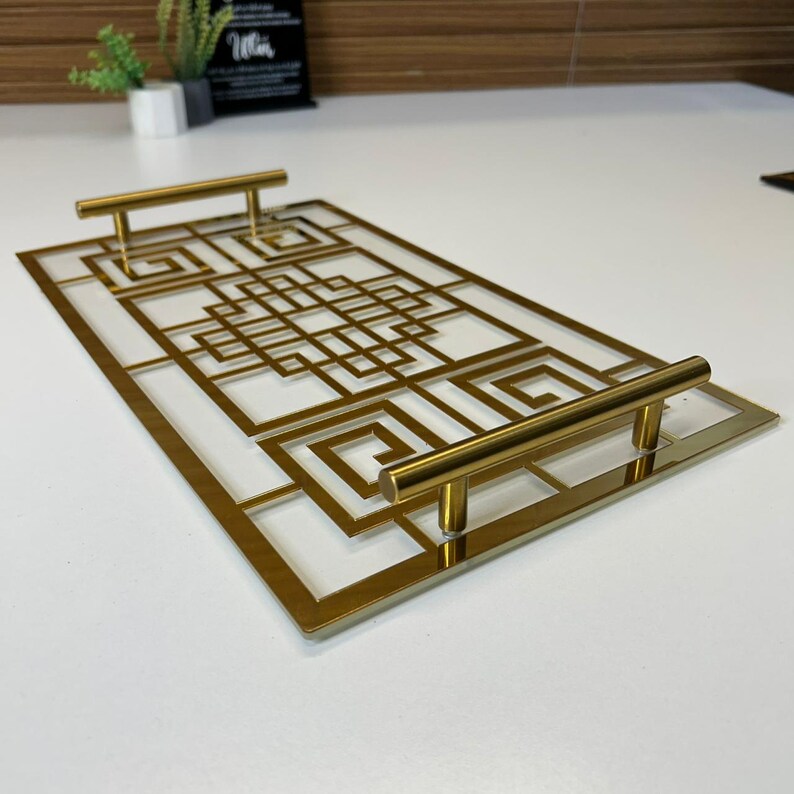 Black Acrylic Serving Tray with Gold Handles for Iftar & Eid Decor