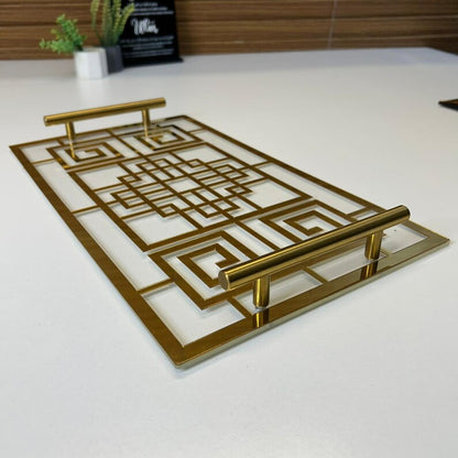Black Acrylic Serving Tray with Gold Handles for Iftar & Eid Decor