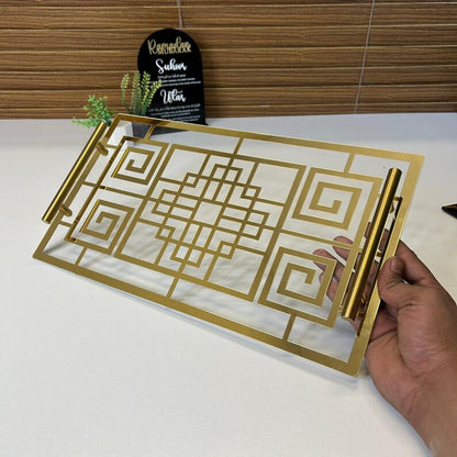 Black Acrylic Serving Tray with Gold Handles for Iftar & Eid Decor