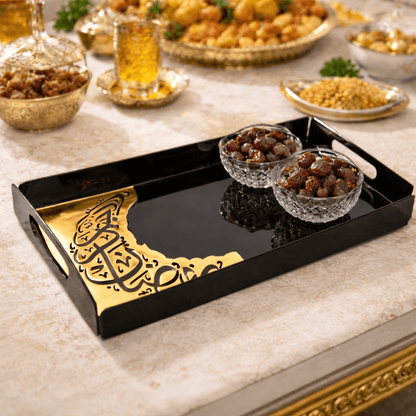 Elegant Ramadan tray with golden edges for suhoor, iftar, and festive home decoration
