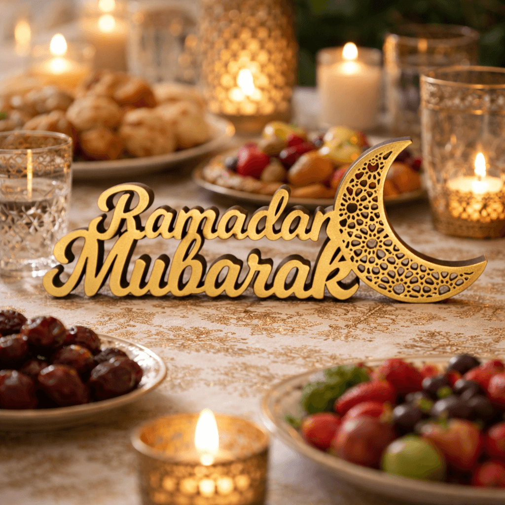 Premium Ramadan dining decor tabletop stand with festive Islamic design