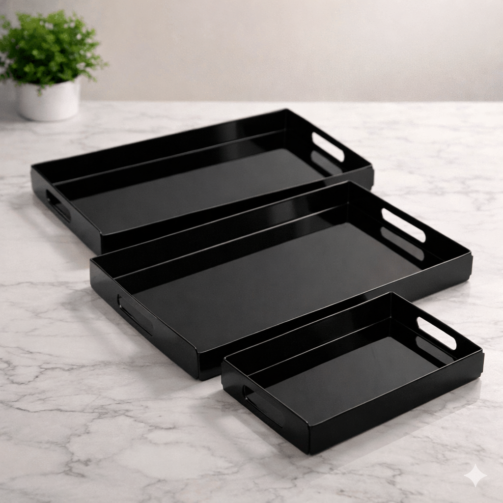 Set of 3 Black Acrylic Trays
