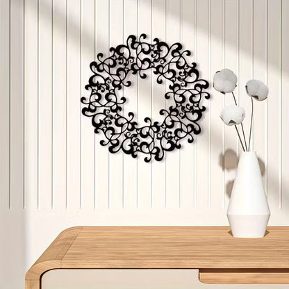 Elegant Black Floral Wreath Wall Decor - Vintage Acrylic Hanging Decoration