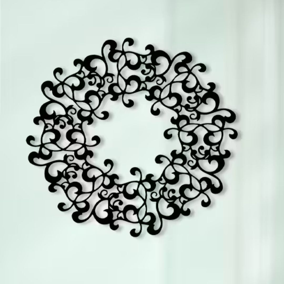 Elegant Black Floral Wreath Wall Decor - Vintage Acrylic Hanging Decoration
