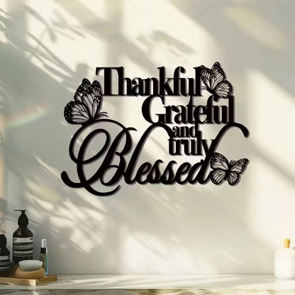 Butterfly and Floral Design Acrylic Wall Hanging Thankful Grateful Blessed Home Decor UAE