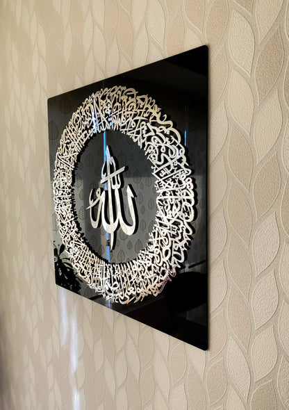 Golden Ayatul Kursi Islamic Wall Art with black frame, Arabic calligraphy wall decor for living room, bedroom, office, and perfect Ramadan or Eid gift in Dubai UAE
