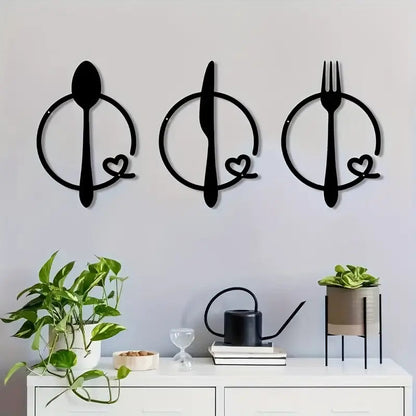 Spoon, Knife and Fork With heart - Beautiful Kitchen Wall Decal - Best For Gifting