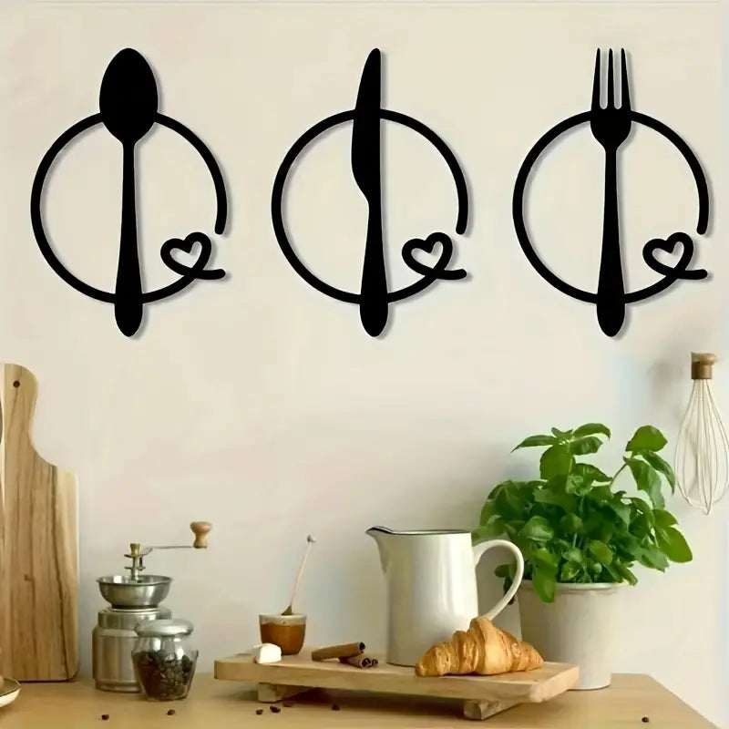 Spoon, Knife and Fork With heart - Beautiful Kitchen Wall Decal - Best For Gifting