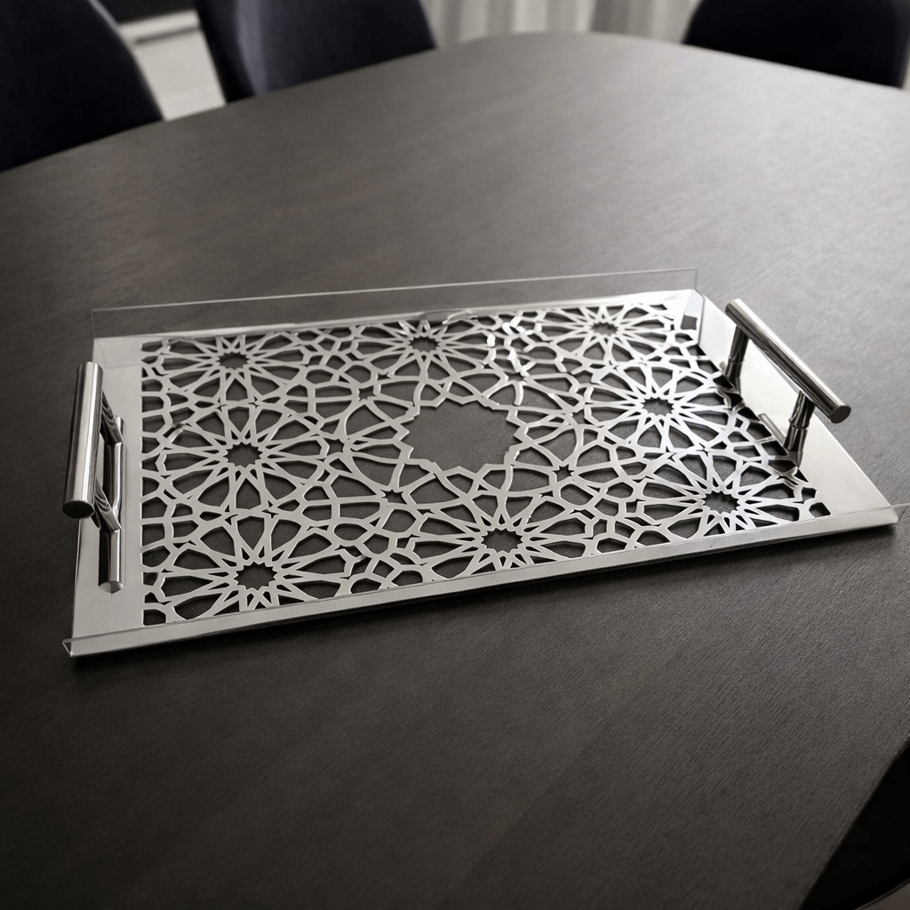 Premium decorative gold tray with handles for home décor