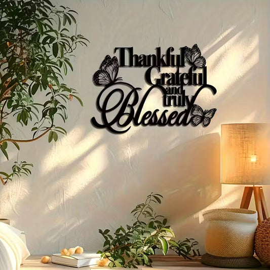 Elegant Thankful Grateful Blessed Acrylic Wall Art with Floral and Butterfly Design Dubai UAE