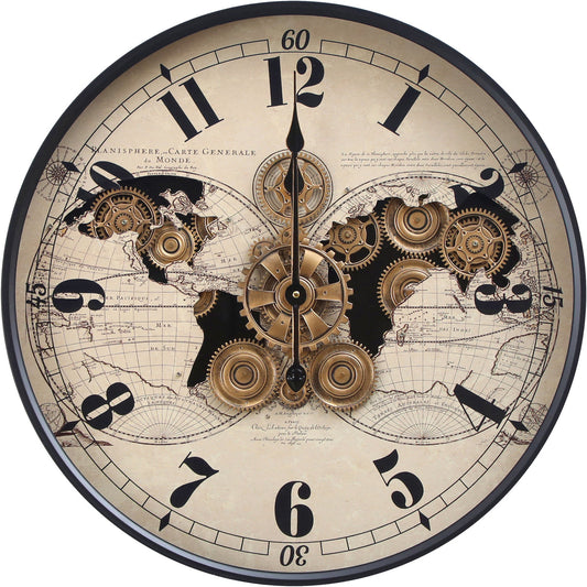 Vasco Map Industrial Metal Moving Gears Wall Clock